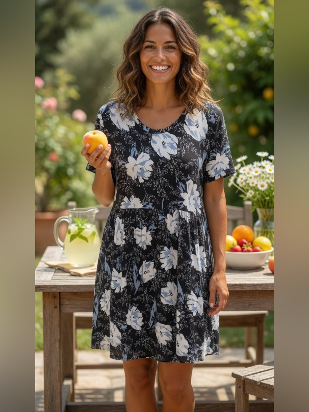 ❤️5 FOR $25❤️Black Floral Empire Waist Tunic Dress w/ Pockets Size XL Like New